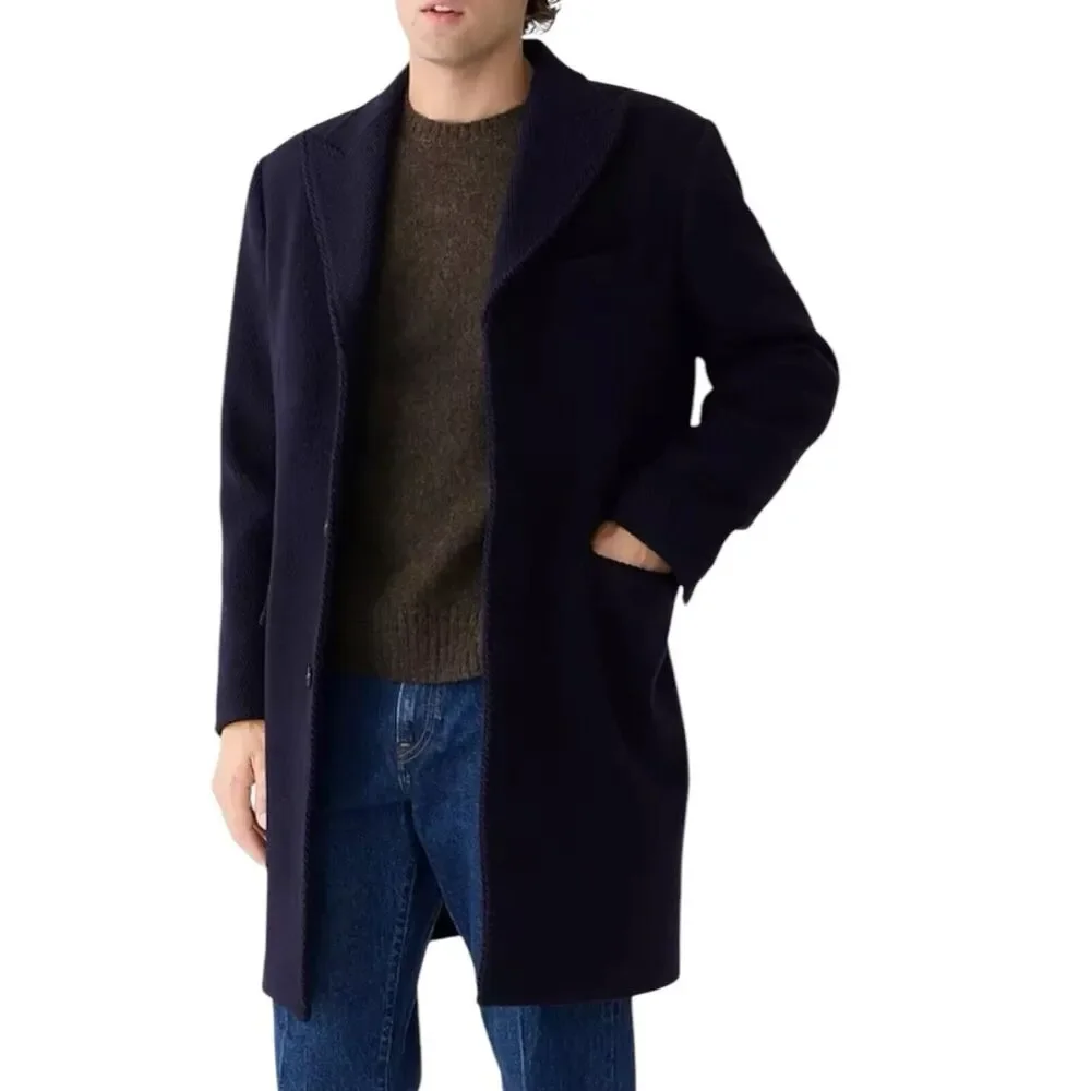 J Crew Coat Mens XXL Long Navy Wool Ludlow Topcoat‎ Heavyweight Peak Lapel BS472